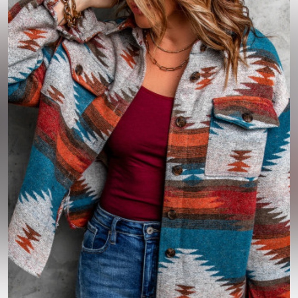 Aztec Print Button Down Shirt/Jacket